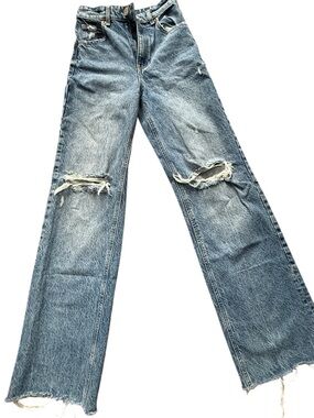 Zara High-Waisted Wide Leg Distressed Jeans - Medium Wash - Size 2 / 26